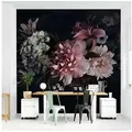 Bilderdepot24 Vliestapete Vintage Blumen Nebel Schwarz Natur Landhausstil Modern Wanddeko, Glatt, Matt, (Vliestapete inkl. Kleister oder selbstklebend), Wohnzimmer Schlafzimmer Küche Flur Fototapete Motivtapete Wandtapete schwarz 2.4 m x 2.4 m
