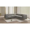 S-STYLE MÖBEL - Chesterfield Ecksofa Nova mit Goldene Metall Füßen aus Grau Samtstoff, B/T/H: 264 cm/ 264 cm/ 75 cm - Grau