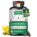 Johanniskraut Kapseln Hochdosiert - 5500 mg Johanniskraut pro Kapsel (10:1 Extrakt) - Natürliches Hypericin - 180 Kapseln, 6 Monate Vorrat - Vegan & Ohne Zusatzstoffe - Raibu