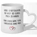 22Feels Tasse Stieftochter Geschenk Bonus Tochter Geburtstag Weihnachten Mädchen, Keramik, Made In Germany, Spülmaschinenfest, Herzhenkel weiß