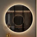 Planetmöbel NOVA Spiegel mit Beleuchtung rund, Spiegel mit LED-Licht, Dekorativer Wandspiegel ohne Rahmen, Dimm-Funktion, 4200k neutralweißes Licht, 80 x 80 cm