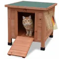 Mucola Wetterfestes Holz Katzenhaus Outdoor | 42x43x50 cm Tierhaus mit Klappdach, Rampe, Fichtenholz-Korpus | Katzenhütte/Hasenstall/Igelhaus | Erhöhte Füße, leicht zu reinigen