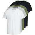 Jack & Jones Rundhalsshirt JORJXJ im 5er Pack mit Rundhals und angenehmem Tragegefühl (Packung, 5-tlg) unifarben, modisch, regular fit, Baumwolle, Rundhals grau|grün|schwarz|weiß XL (54/56)