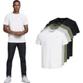 JACK&JONES Logo Casual Weißes T-Shirt aus weicher Baumwolle mit Rundhalsausschnitt und kurzen Ärmeln, 5er-Pack