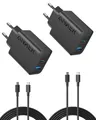 Anker 20W USB C Ladegerät, Netzteil USB C, PD Schnellladegerät Doppelpack | 2-Port Schnellladen für iPhone 17/16/15 Serie, Galaxy, iPad und mehr, inkl. 150cm USB-C Kabel