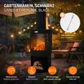ML-Design Gartenkamin mit Schornstein, 131x45 cm rund, Schwarz, Stahl, Outdoor Terrassenofen mit Schürhaken, abnehmbarem Dach, Holzablage