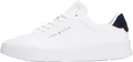 Tommy Hilfiger Herren Court Sneaker Detail Essential aus Leder, Weiß (White/Navy Blue), 42