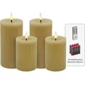 Candela Lights LED Kerzen 4er Set Winter glatt Echtwachs inklusive Fernbedienung und 8 Batterien Timer Funktion & mehrstufig dimmbar flammenlos Echtwachskerzen Stumpenkerzen