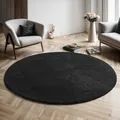 the carpet Relax Moderner Flauschiger Kurzflor Teppich, Anti-Rutsch Unterseite, Waschbar bis 30 Grad, Super Soft, Felloptik, Schwarz, 160 cm Rund