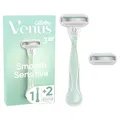 Gillette Venus Smooth Sensitive Rasierer Damen, Nassrasierer mit Wiederverwendbarem Handstück und 2 Ersatzklingen — Grün