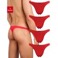 Fabio Farini String Herren Unterhosen - Männer Tangas aus atmungsaktiver Mikrofaser (4-St) im sportlichen Look mit Karo-Muster rot S