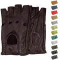 German Wear Driving Halbfinger Fingerlose Autofahrer-Handschuhe Lederhandschuhe (Dunkelbraun, 7=S)