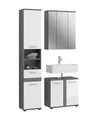 xonox.home Badezimmer-Set Blake, (3tlg. Set inkl. Hochschrank, Waschbeckenunterschrank, Spiegelschrank), Weiß Hochglanz Rauchsilber Beschichtet Modern 114x191x34 cm