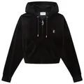 Juicy Couture Kapuzennickijacke ICCLE DIAMANTE OVERSIZED CROPPED HOODIE Damen Trainingsjacke Damen, Sweatjacke mit Kapuze, Velour, mit Glitzer, Sale schwarz S