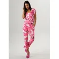 Jumpsuit ANISTON SELECTED, Damen, Gr. 34, N-Gr, bunt (weiß, pink, rosa, pflaume), Single Jersey, Obermaterial: 95% Viskose, 5% Elasthan, bedruckt, modisch, figurumspielend wadenlang, V-Ausschnitt, Kurzarm, Overalls, mit Gummibund auf Hüfthöhe und seitlichen Taschen