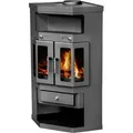 Eck-Kaminofen Victoria Panama2 mit Flügeltüren, schwarz, dauerbrandfähig – 9kW