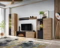 ASM-Moebel Wohnwand Wohnwand ARON-K mit Rillenfront und Bio Ethanol Kamin LED Push Click, Mit Bio-Ethanol Kamin, Led Beleuchtung und Push-Click System.