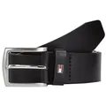 Tommy Hilfiger Ledergürtel DENTON 3,5 cm breit Robuster Ledergürtel mit Flag-Label, silberne Schnalle, verstellbar schwarz 80