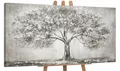 YS-Art Gemälde Lebensbaum, Landschaft, Leinwand Bild Handgemalt Grau Lebensbaum Natur Familie, Ohne Schattenfugenrahmen
