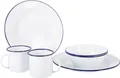 Bo-Camp Emaille Geschirr-Set, 6-teilig, weiß/blau