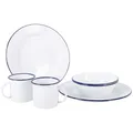 Bo-Camp Emaille Geschirr-Set, 6-teilig, weiß/blau