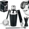 Barkeeper-Set mit Shaker Cocktail-Shaker-Set aus schwarzem Edelstahl 5-tlg.