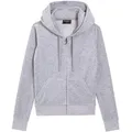 Kapuzennickijacke JUICY COUTURE "ROBERTSON HOODIE Damen", Damen, Gr. XS, grau (silber marl), 95% POLYESTER, 5% ELASTAN, slim fit, Langarm, Jacken, Trainingsjacke Damen, Sweatjacke mit Kapuze, Velour, mit Glitzer, Sale