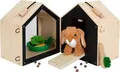 Hasenstall mit Auslauf, zum Spielen, Holz, inkl. Plüsch-Hase, Salat und Möhre