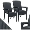 Juskys Polyrattan Gartenstühle Yoro 4er Set - mit Armlehnen & Rückenlehne - 4 Stühle stapelbar - Rattan Stuhl Garten - Stapelstuhl Schwarz - Schwarz