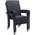 Juskys Polyrattan Gartenstühle Yoro 4er Set Stapelbar mit Armlehnen Schwarz