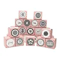 Frau WUNDERVoll® DIY Adventskalender Vorfreude zum Befüllen, 24 Faltschachteln rosa weiße Sterne 7x7x7cm (gefaltet), XL Ziffern grau/Weihnachten, Aufkleber, Würfelbox, Faltverpackung, Schachteln