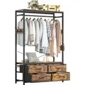 Yorbay Kleiderständer Freistehende Garderobenständer mit 4 Schubladen 4 Haken  offener Kleiderschrank, Holz und Stahl Vintage