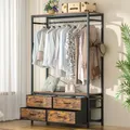 Yorbay Kleiderständer Offen Garderobenständer Kleiderschrank: Schwerlast-Garderobenorganizer mit 4 Schubladen 4 Haken und Regalen, Garderobenspeicher für Schlafzimmer und Wohnzimmer