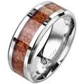 Taffstyle Fingerring Ring Fingerring Holz Inlay Holzmaserung Silber Größe 59 (18.8) (Paarring Partnerring Ehering Trauring Hochzeitsring), Damen Herren Band Edelstahl Herrenring Damenring Freundschaftsring silberfarben 59 (18.8)