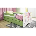 Kinderbett Jugendbett Ballon 70x140, 80x160, 80x180 cm - Komplettset mit Matratze, Schublade & Rausfallschutz - Grün