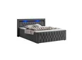 Juskys Boxspringbett Leona Samt 140x200 cm in Grau – mit LEDs, Topper & H4-Federkern-Matratzen