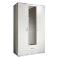 Stella Trading KARL Eleganter Kleiderschrank 3-türig mit viel Stauraum - Vielseitiger Drehtürenschrank in Weiß mit Spiegeltür - 120 x 195 x 55 cm (B/H/T)