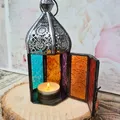 Orient LATERNE Windlicht orientalische Glaslaterne indisch bunt silber Indien