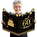 Geburtstagskarte 60 Mann Frau Groß 63x40cm,Karte 60 Geburtstag Frau,60 Geburtstag Männer Frauen Deko,Geburtstagskarten 60 Jahre Schwarze Gold,60. Geburtstag Gästebuch Karten Danke Geschenke,GrußKarten