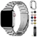 Fullmosa Metallarmband Kompatibel mit Apple Watch Armband 44mm 46mm 45mm 42mm 49mm, Edelstahl Ersatzband für iwatch Ultra SE 3 2 1 Series 11 10 9 8 7 6 5 4, Silber