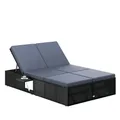 Casaria® Sonnenliege 2 Personen mit Klapptisch Gartenliege 7cm Auflagen Wetterfest 220kg Belastbar Liegestuhl Verstellbar Schwarz Anthrazit 200x115cm