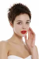 Perücke Echthaar Damen Herren kurz fransig Pixie 80er Igel Micro Pony Braun wig