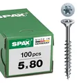 SPAX Universalschraube, 5,0 x 80 mm, 100 Stück, T-STAR plus, Senkkopf, Teilgewinde, 4CUT, WIROX A3J, 0191010500803