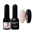 Didier Lab - Base Coat Top Coat UV - Fiberglas Gel Base Milky Pink mit Vitaminen - No Wipe Top Coat Gel UV Super Shiny - LED UV Nagellack Set - UV Gel Nagellack - Shellac Set - Stärkt Schwache Nägel