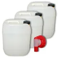 3er Pack Plastikkanister 20 Liter natur mit Kunststoffhahn Kanisterzubehör DIN61