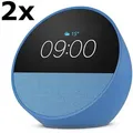 Bundle 2x Amazon Echo Spot 2024, blau Smart Clock, Erinnerungen, Wetter, Timer und mehr. Lass dir Songtitel anzeigen und steuere einfach per Sprachb