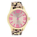 Oozoo Timepieces Unisex Uhr in Leopard/Taupe/Pink - Armbanduhr Unisex mit Lederarmband | Hochwertige Uhr - Edle Analog Unisexuhr in rund C1099