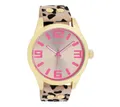 OOZOO Quarzuhr Damenuhr IP-Gold Taupe Pink Animalprint Lederband 46 mm C1099, mit trendigem Design und Lederarmband