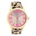Oozoo Damenuhr C1099 IP-Gold/Taupe/Pink Animalprint Lederband 46 mm