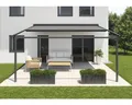 SOLUNA Pergola mit Stoffdach 3,5x4 Stoff Dessin 320923 Gestell RAL 7016 anthrazitgrau Antrieb Rechts inkl. Motor, Wandsc